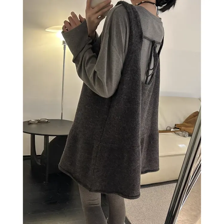 韩系慵懒风灰色无袖连衣裙女早秋设计感宽松简约休闲风背心短裙子