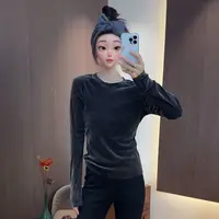 【文乐乐】秋季新款韩版高级气质显瘦时尚休闲潮流百搭绒绒T恤9852