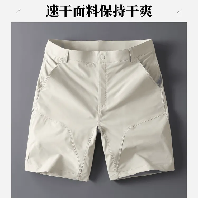2025男士新款速干五分裤薄款外穿运动中裤子冰丝透气拉链休闲短裤