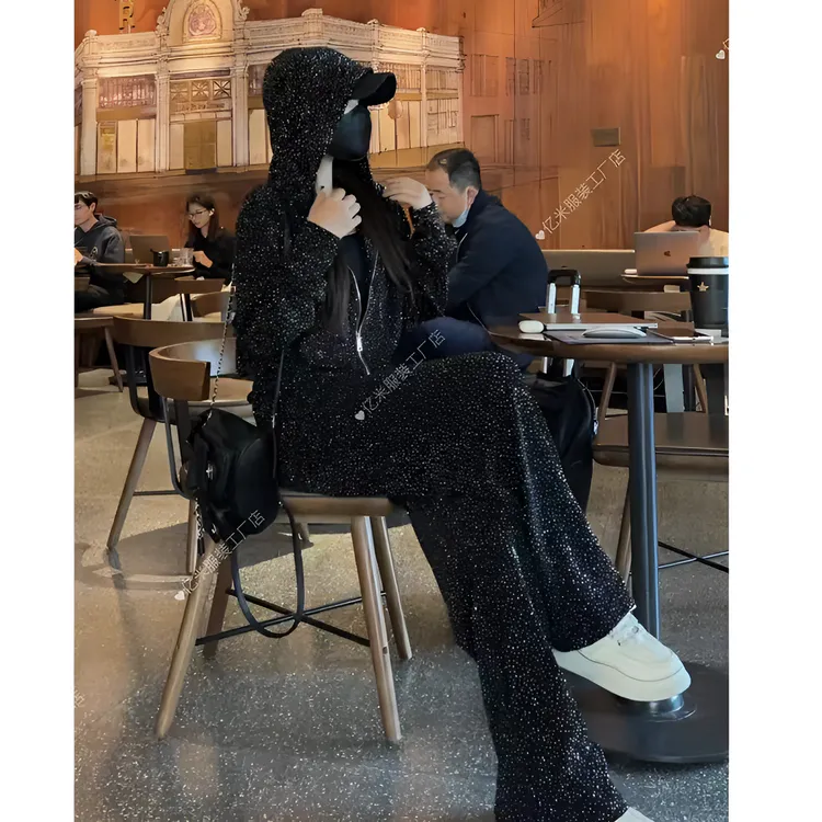 （亿米•定制）网红炸街早秋新款时尚显瘦闪闪连帽套装