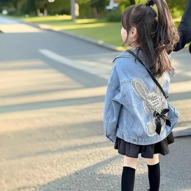 女童牛仔外套春秋装2025早春童装洋气时髦夹克女孩韩版兔子上衣