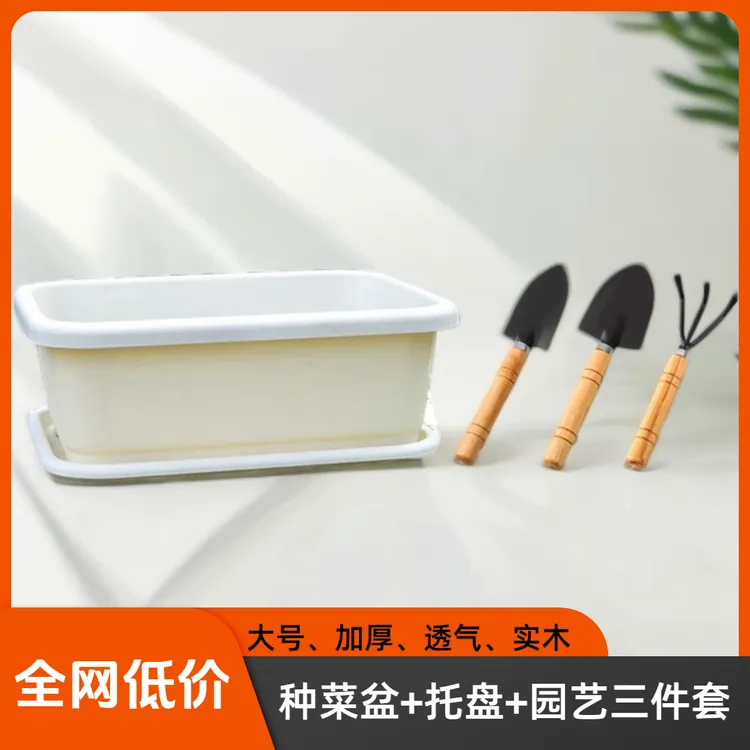 种菜盆+园艺工具三件套加厚长方形透气防烂根家庭阳台蔬菜专用