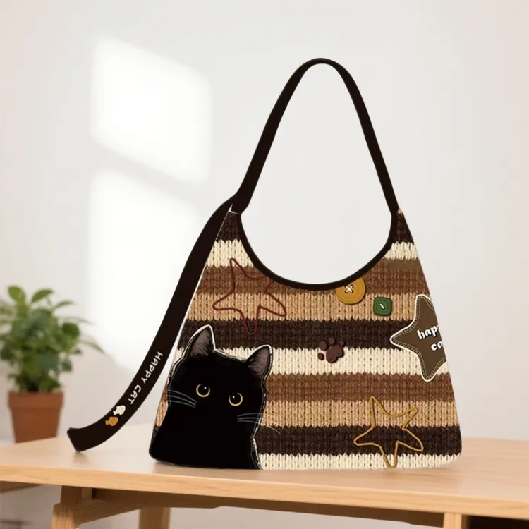 尼睿原创贴布小煤球百搭休闲新月单肩斜跨包大容量通勤帆布包包女