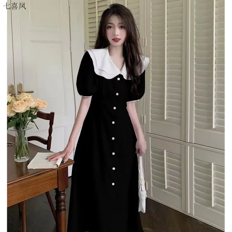 遮肉显瘦大码连衣裙夏季短袖围巾领常规款式灰色黑色聚酯纤维厚薄