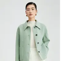 【晨粉专享价】秋冬季清新浅色保暖大口袋短款羊毛大衣女