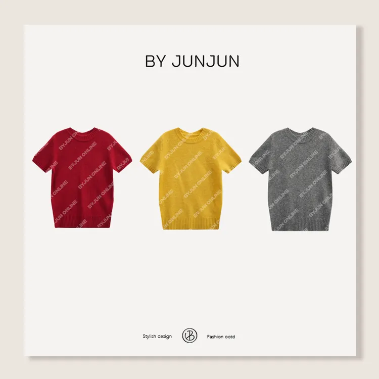 ByJunjun仪式感 牦牛绒羊毛混纺针织短袖百搭显瘦针织打底