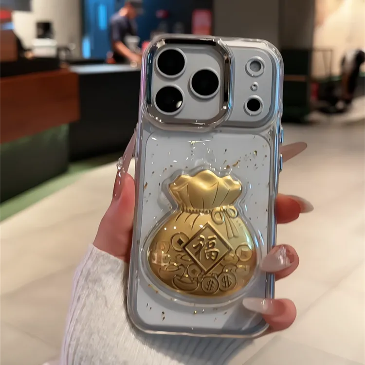 金箔福袋适用苹果17pro手机壳16pm电镀滴胶华为p80荣耀女oppo小米