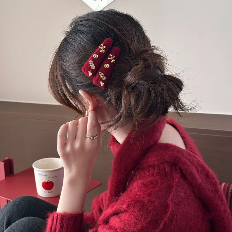 适合过年的红色发夹马上有钱BB夹一字夹女侧边夹刘海夹碎发夹发饰