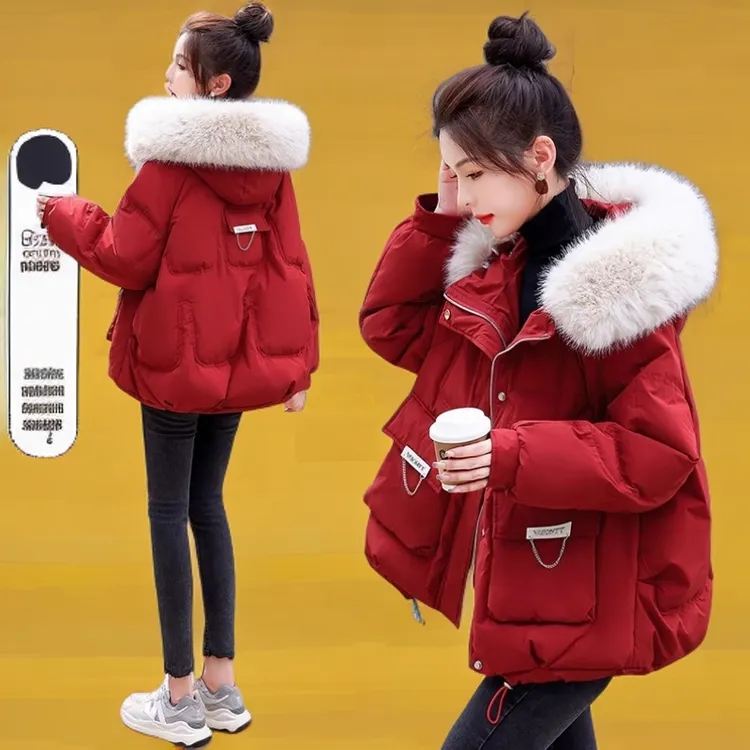 羽绒服女短款过年战袍小个子加厚保暖大毛领棉衣棉服棉袄外套冬季