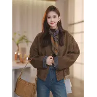 榛果【Shaw Eleven】2025年秋女装新款法式格子拼仿毛落肩外套26391