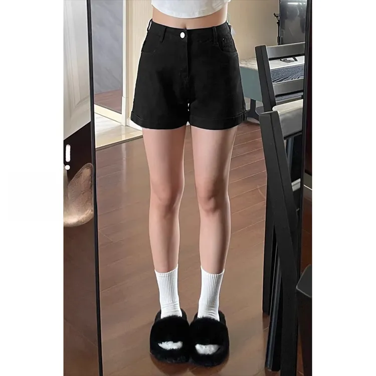 短裤女2025新款爆款高腰薄款黑色短裤胖mm显瘦宽松小个子卷边夏季