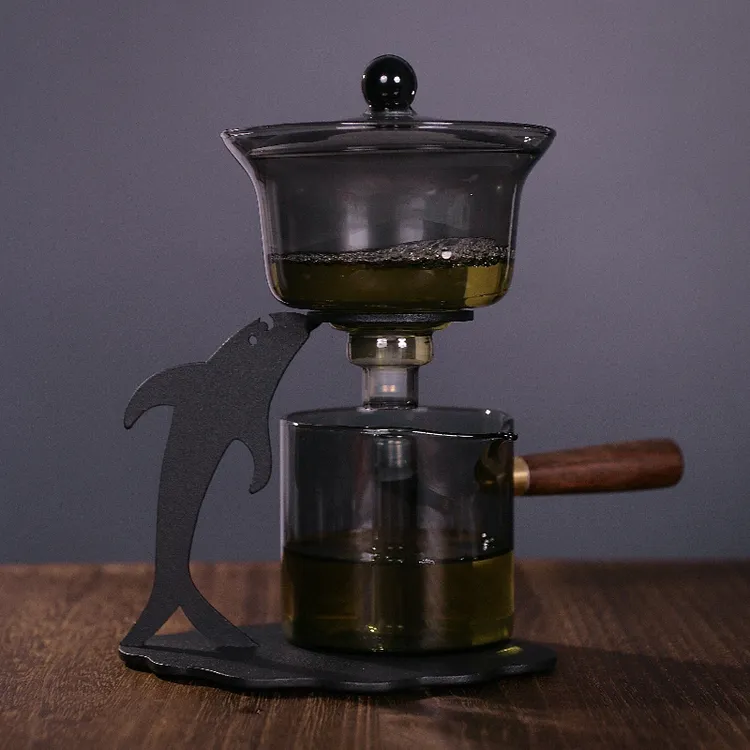 海豚创意玻璃懒人磁吸全自动盖碗功夫茶杯套装家用简约泡茶壶J51