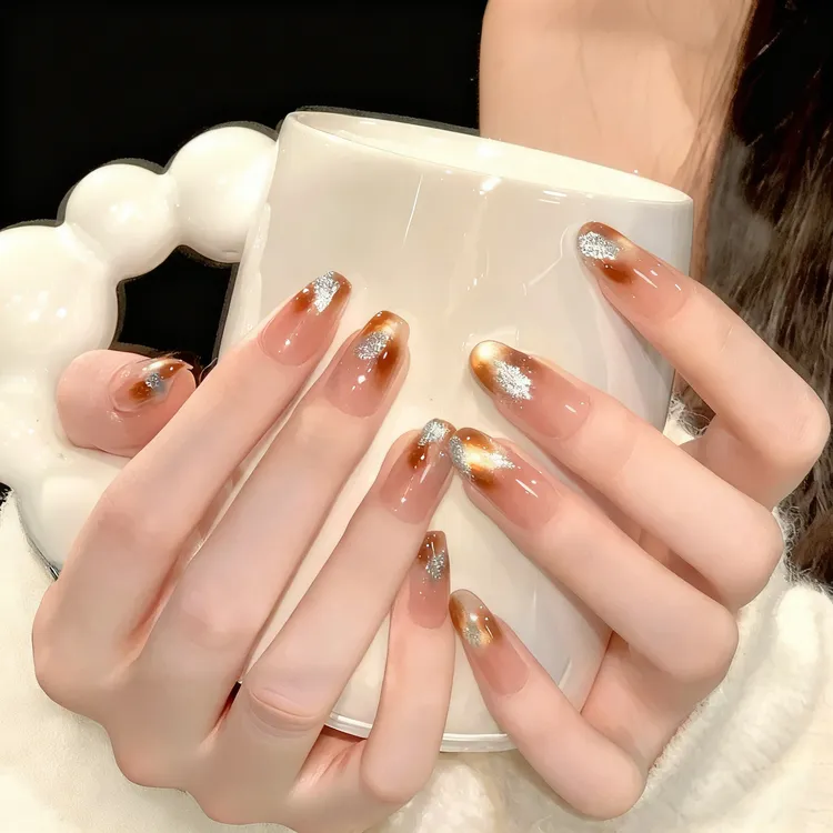 1【金秋琥珀】纯手工穿戴甲美甲可拆卸穿戴式持久反复使用