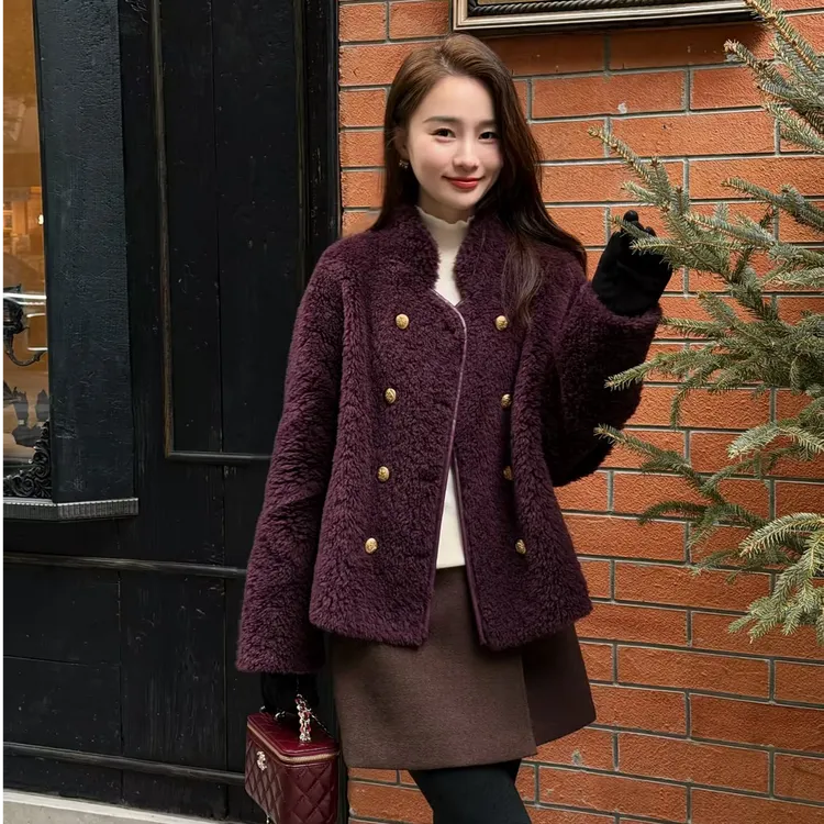 HELA AOMI “小金扣葡萄紫”绵羊毛100%短款皮草CY5DC02418