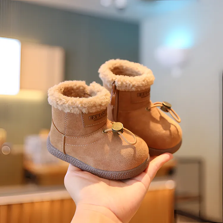婴幼儿韩系棉靴女宝毛毛鞋子秋冬加绒棉鞋软底婴儿鞋小童巴恩皮靴