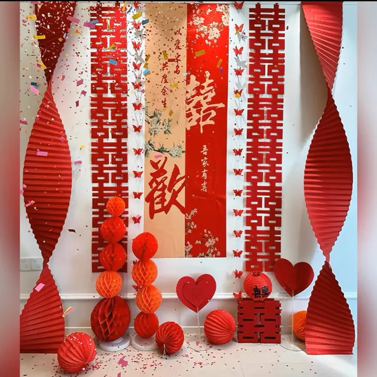 【写真布】结婚婚房布置男女方客厅墙面背景挂布装饰喜字挂饰