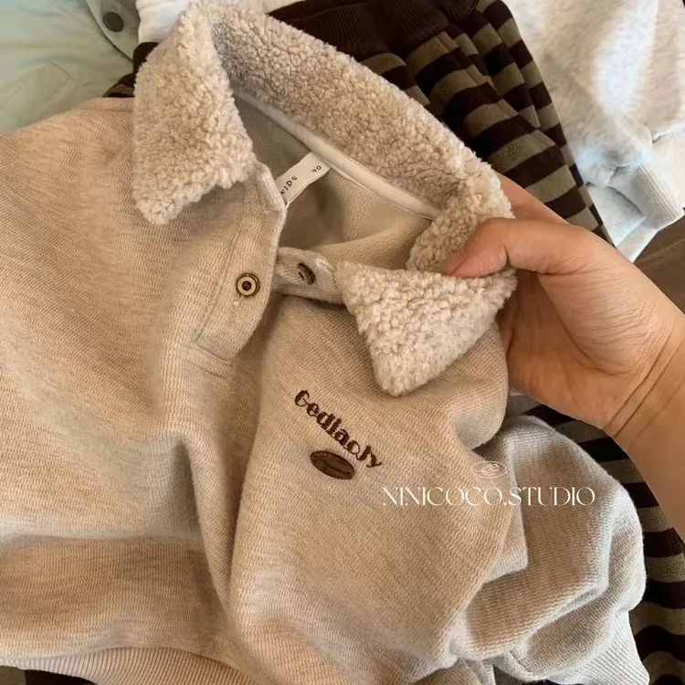 男童加绒卫衣polo衫2025秋冬新款韩系中小童儿童装翻领保暖上衣潮