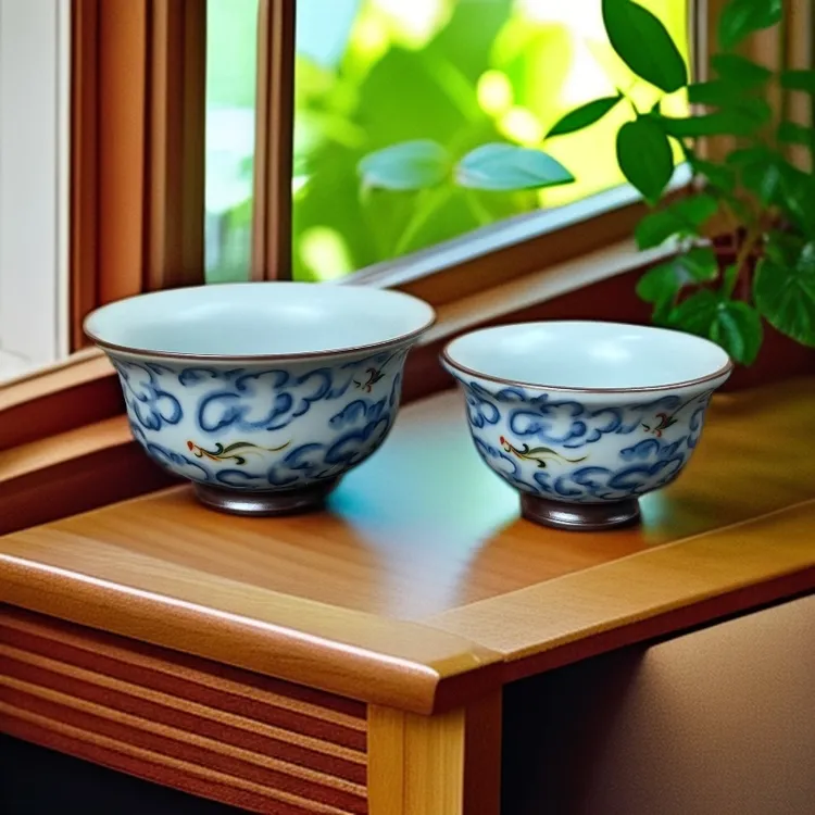 青花汝窑主人杯复古陶瓷家用大号品茗杯压手杯个人专用喝茶杯单杯