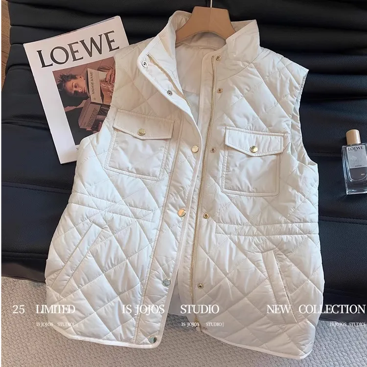 高级感白色拼接菱格棉服马甲女款2025新款加厚保暖外穿小个子上衣