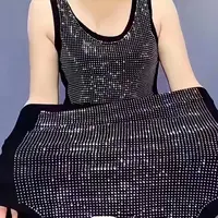 【彩钻背心】黑白亮钻修身无袖背心女春夏外穿打底上衣百搭薄款
