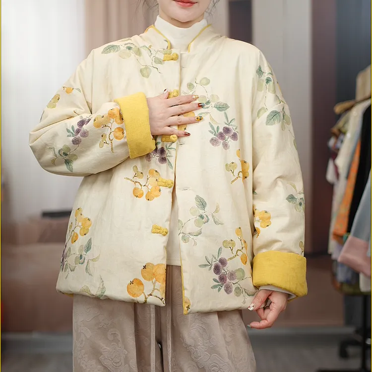 【有口袋】长袖厚款落肩袖厚款立领棉衣棉服两面穿常规新中式国风款