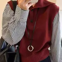 88款#减龄条纹拼接假两件高领毛衣休闲百搭叠穿上衣