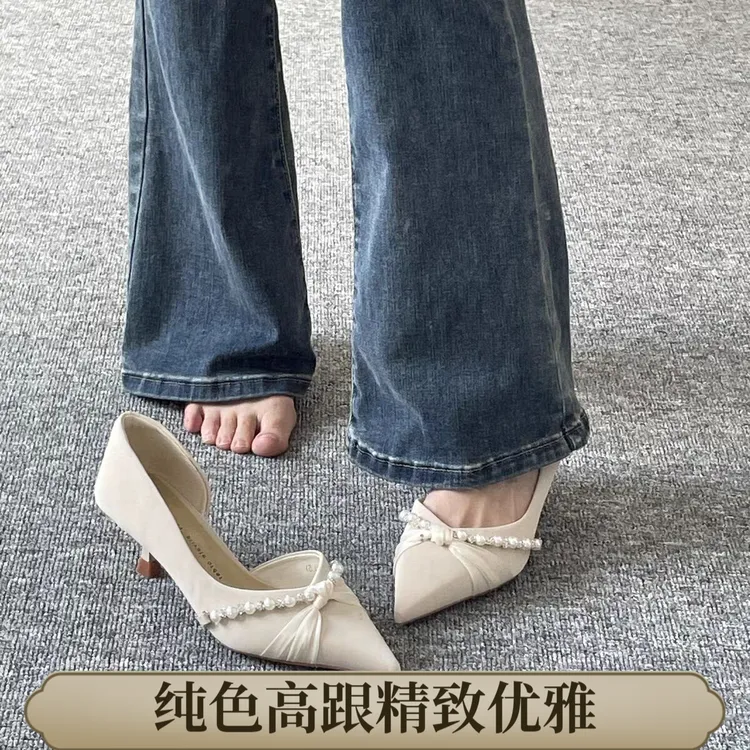 纯色蝴蝶结设计感单鞋女2025年夏季新款小众时尚尖头细跟高跟鞋女