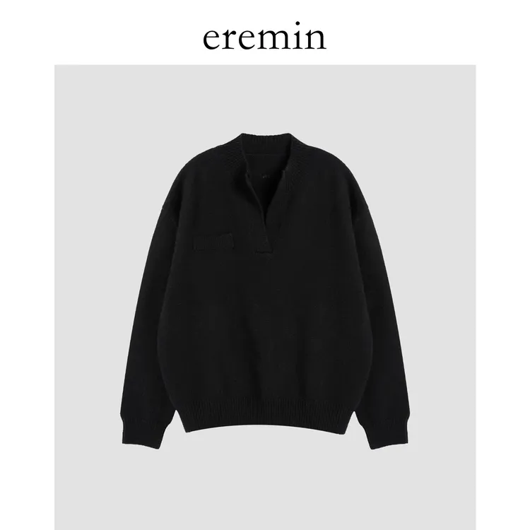 DE Mincollection半开领毛衣/羊毛亨利领罗纹拼接松弛毛衣59115