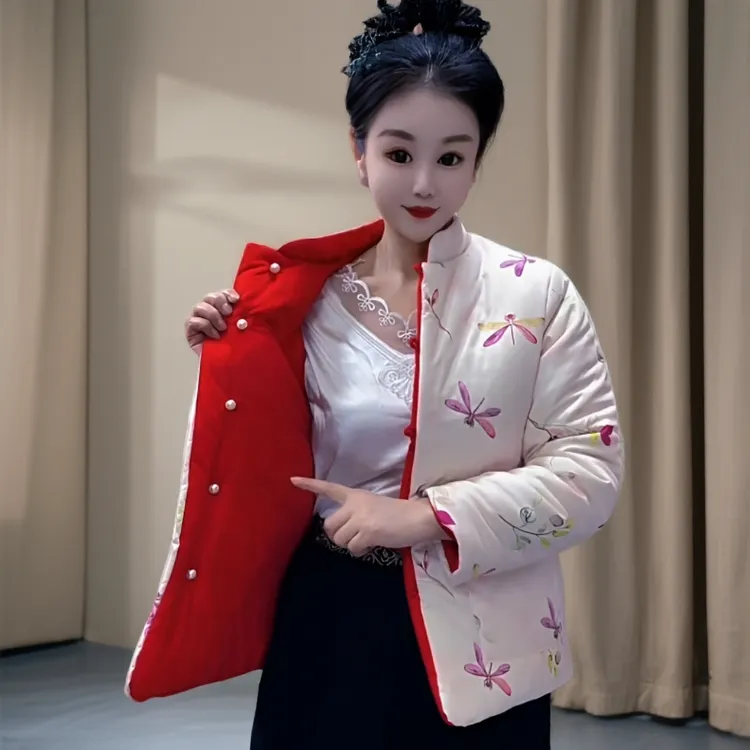 新款双面穿棉衣棉服女士冬季宽松加厚保暖立领复古中式棉袄时尚
