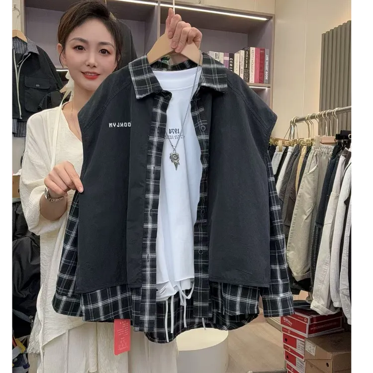 儿童假两件外套2025秋季新款韩版洋气男女童衬衫童装百搭潮流上衣