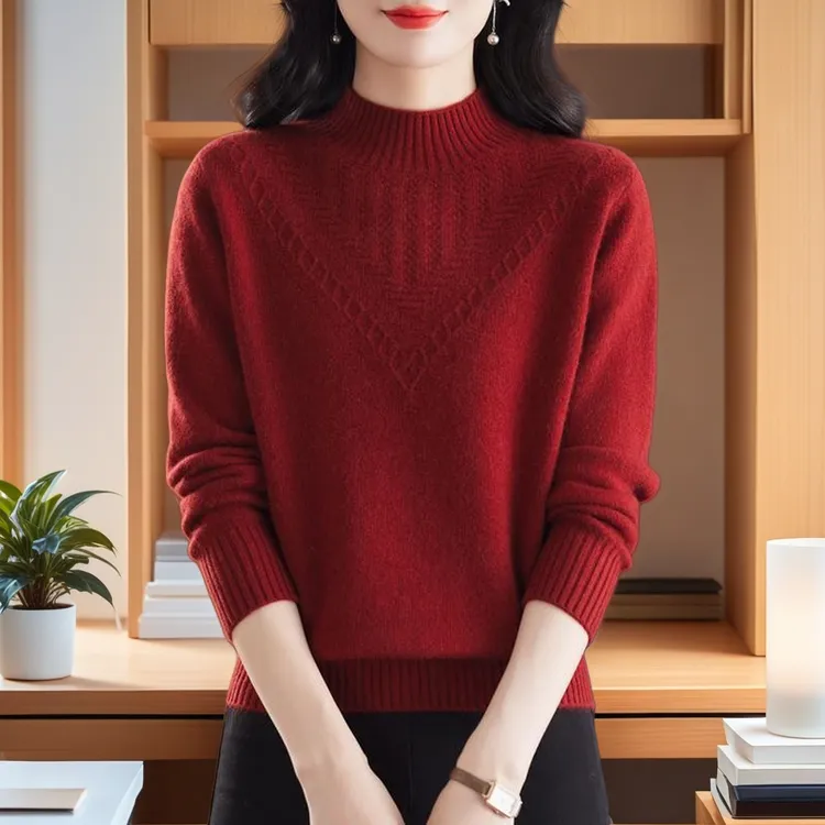 半高领纯100羊绒衫2025年秋冬新款中年妈妈装女士毛衣