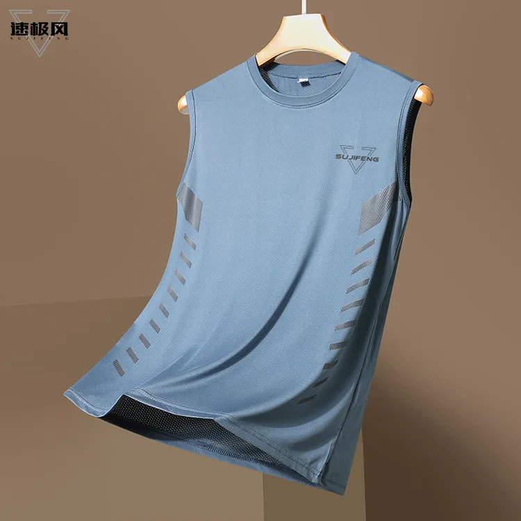 速极风夏季男士速干运动冰丝背心透气t恤打底衫宽肩无袖t恤坎肩