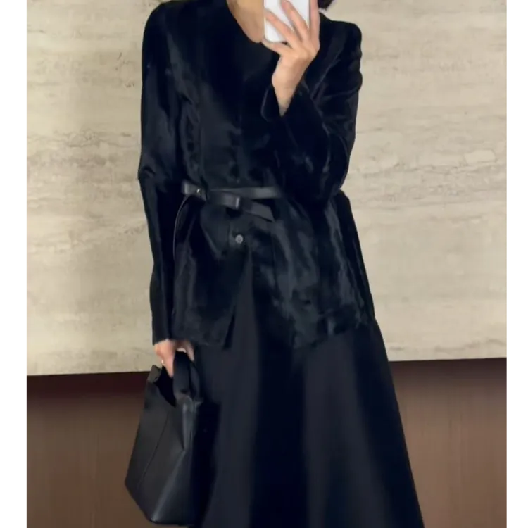 TANTAN 气质显瘦轻奢秋冬收腰毛呢外套3351