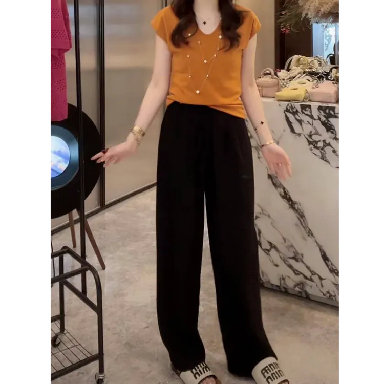 设计感时尚老钱风裤子女款夏季薄款高腰休闲裤舒适垂感拖地裤