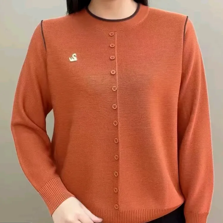 百搭气质2025新款大码中老年妈妈打底衫春秋款长袖女装纯色针织衫