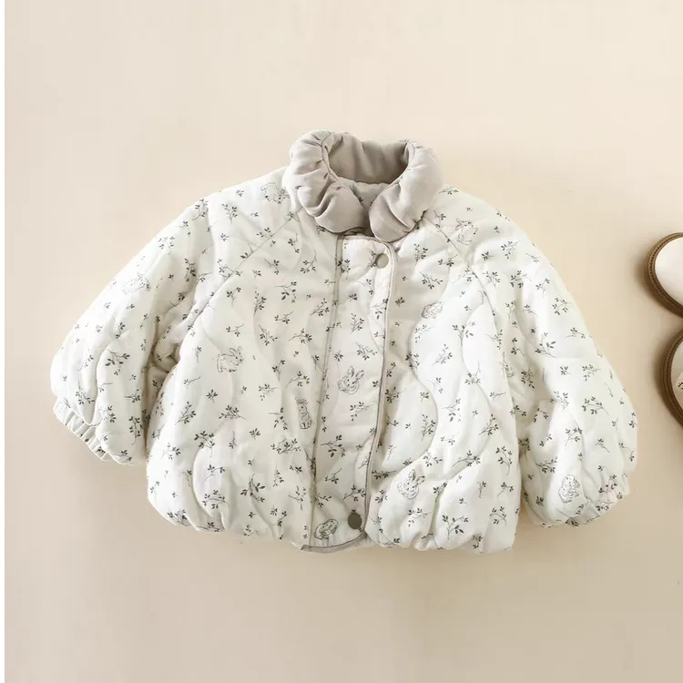童装婴幼儿棉衣外套女宝宝秋冬季棉服碎花女童冬季轻薄夹棉上衣