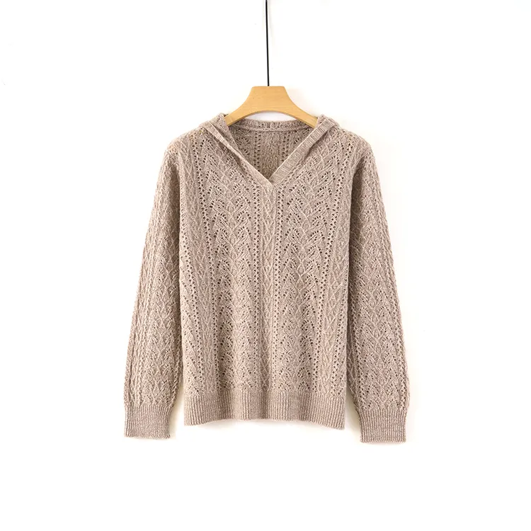 天山【100%山羊绒】新款女士连帽流光花卉羊绒衫小衫上衣-YTNL5427T