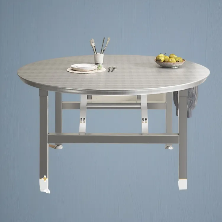 超厚可折叠圆形不锈钢吃饭桌适用于夜宵大排档烧烤食堂的特结实大