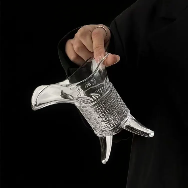 三足杯冷泡茶水杯子新中式秦始皇冷萃茶杯创意帝王爵杯仿古玻璃杯