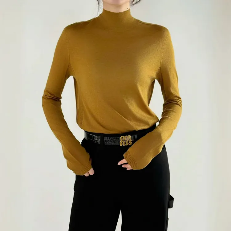 AMASS/阿玛施25秋冬新款百搭打底衫修身高领纯色长袖针织衫上衣