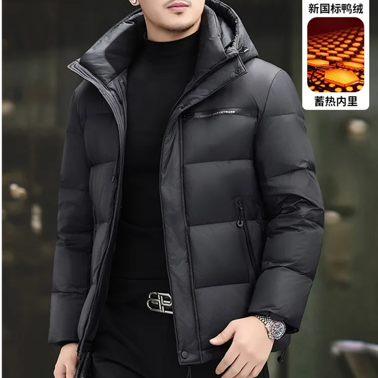 罗尔基那斯白鸭绒新款冬季连帽羽绒服男士短款加厚保暖休闲外套