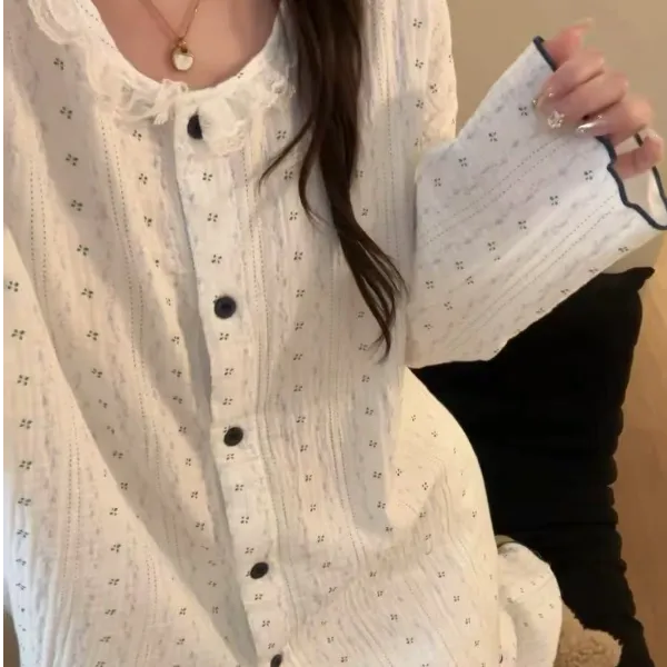 韩版ins甜美碎花蕾丝花边睡衣女春秋季新款长袖慵懒风家居服套装