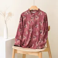 IRRYFEN/衣氛【华哥专属】秋冬荷叶领高级印花妈妈装上衣打底衫