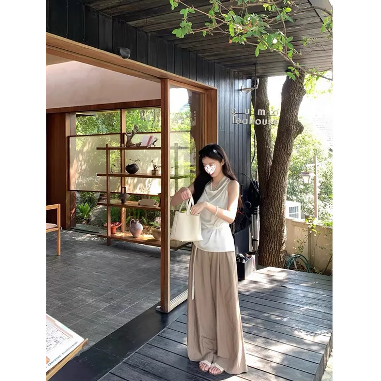【鹿宛之专属】夏季松弛气质荡领上衣优雅背心+休闲高腰显瘦长裤