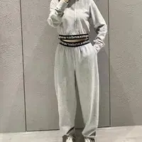99新 ALEXANDER WANG 娜娜活动  LOGO徽标束脚休闲裤  浅灰