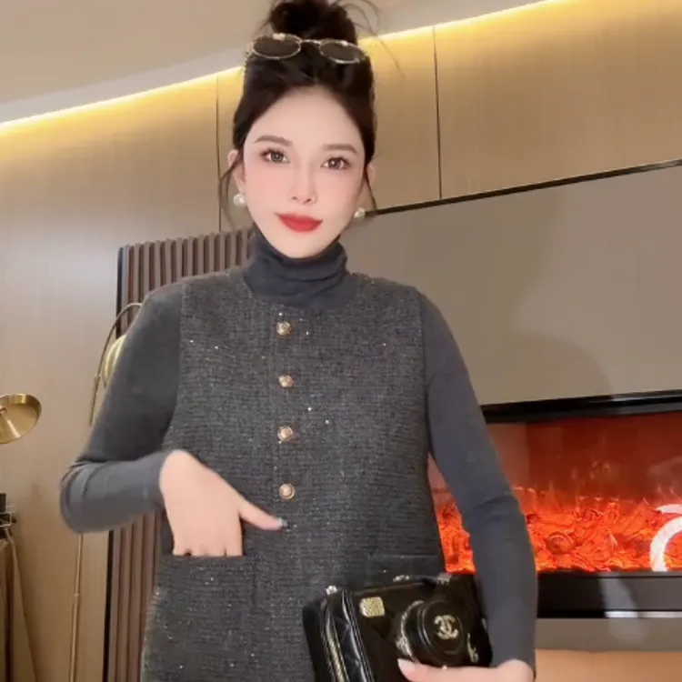 2026年春新款成熟通勤名媛小妈风时尚两件套打底加连衣裙百搭气质