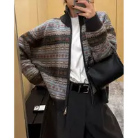 【YIBUDAOWEI】复古费尔岛提花立领拉链羊毛针织开衫 25956