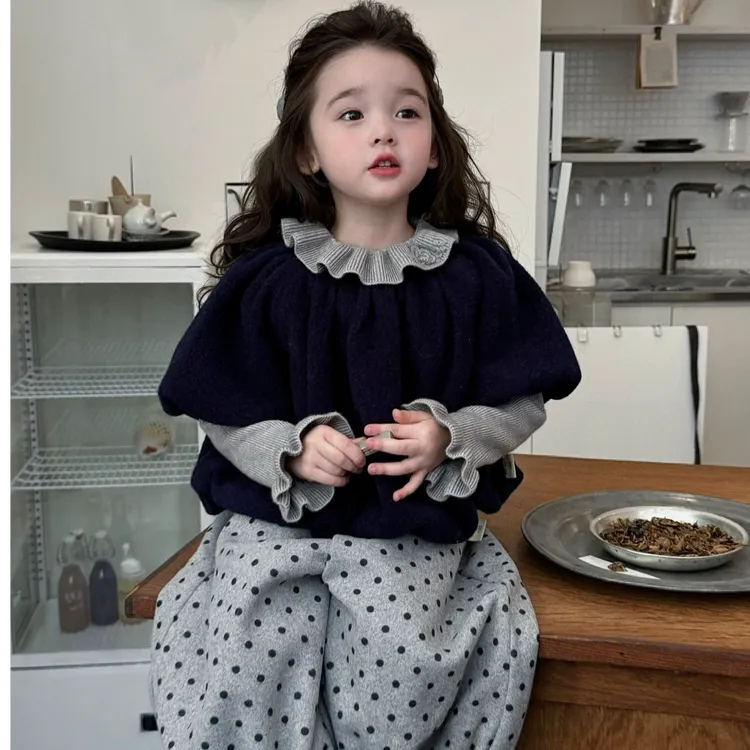 2025女童毛衣波点百搭ins千金风女简约厚款套装保暖冬季韩版加厚