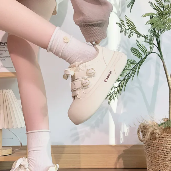 人本加绒保暖小白鞋女秋冬新款厚底二棉板鞋女小众卡通猫咪大头鞋