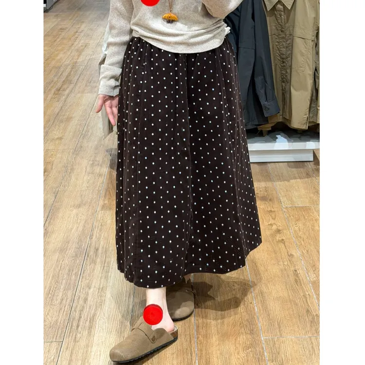 复古灯芯绒波点半身裙女冬季新款梨型宽身材显瘦加绒a字中长半裙